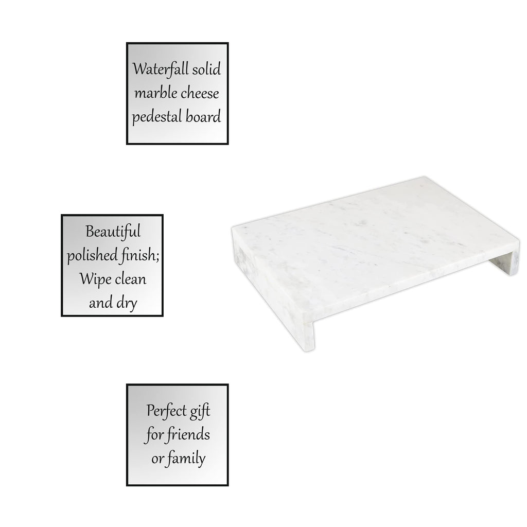 Waterfall Marble Tray - Elegant Table Display Riser Charcuterie Cheese Board Footed Stand, 14" x 10", White