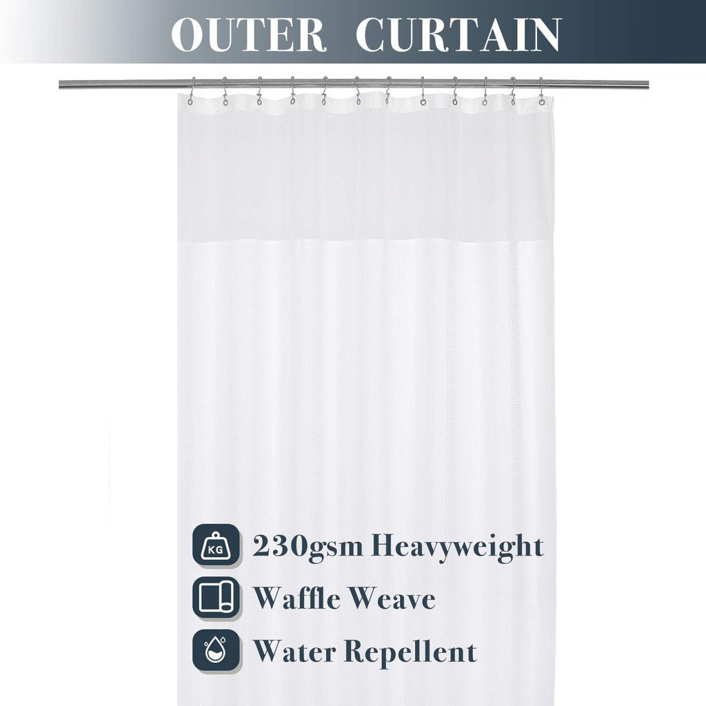 Extra Long Waffle Shower Curtain with Snap-in Liner White, 71x96