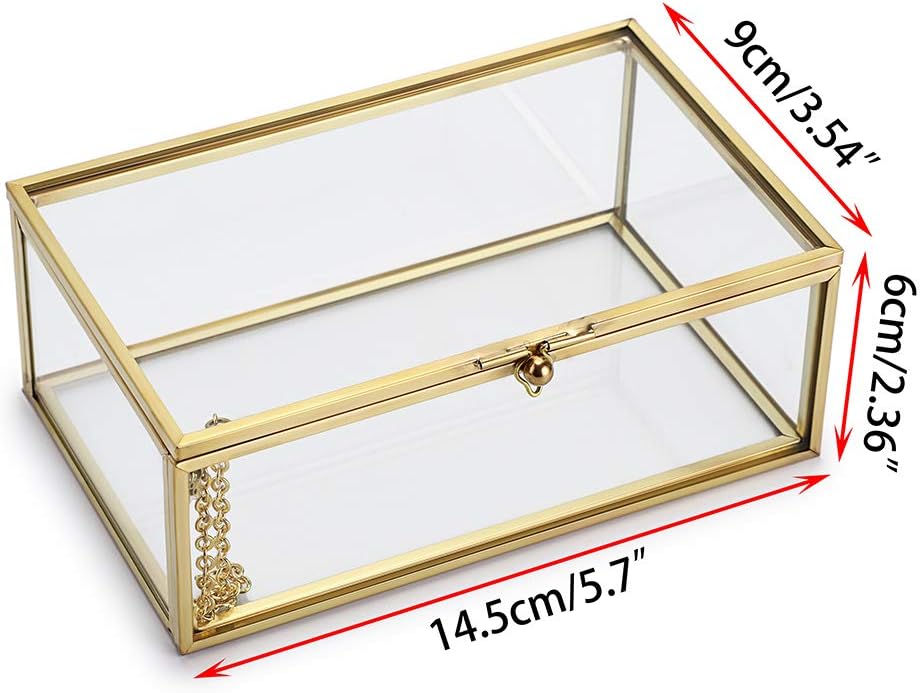 Vintage Glass Keepsake Box, Rectangle Jewelry Display Organizer Case