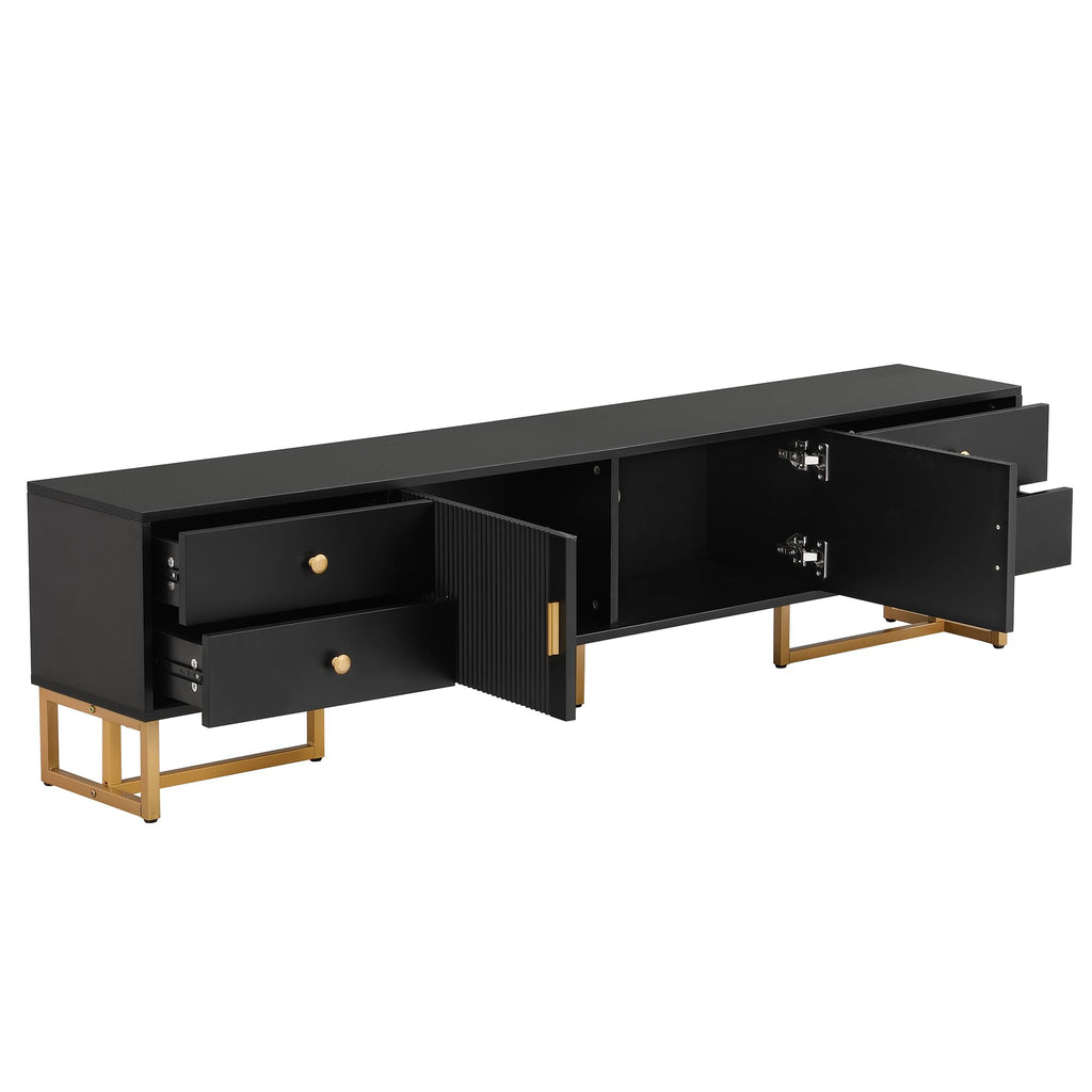 TV Stand with Storage, 68.8" Modern TV Console with 2 Doors and 4 Drawers, TV Media Console with Gold Handles and