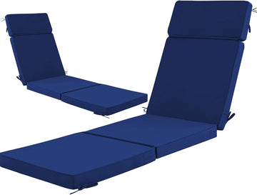 72 x 21 Inch Outdoor Chaise Lounge Cushions Set of 2 - Removable Cover, 4-Section Design, Water-Repellent &