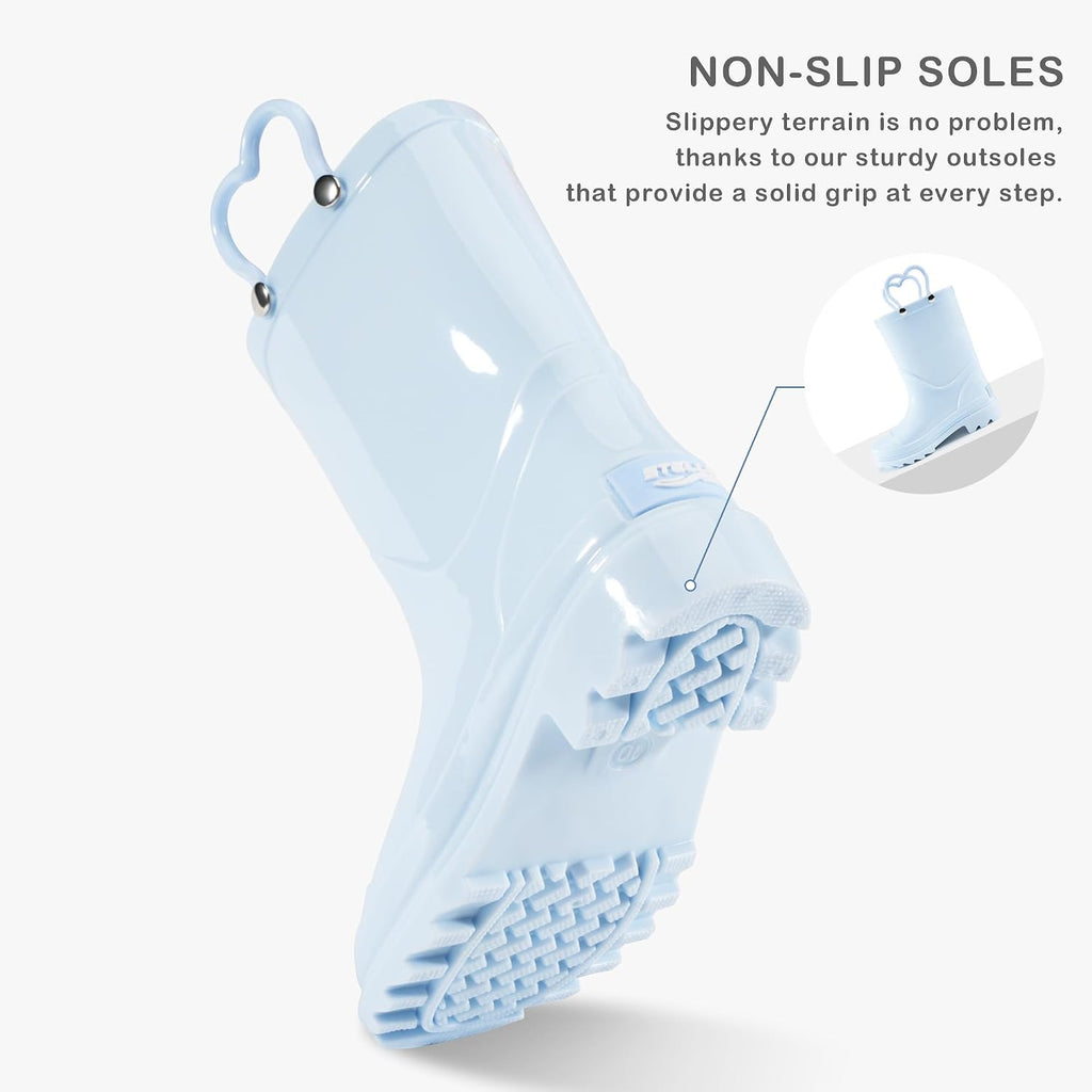 Girls Rain Boots with Easy-On Handles Kids Boys Boots