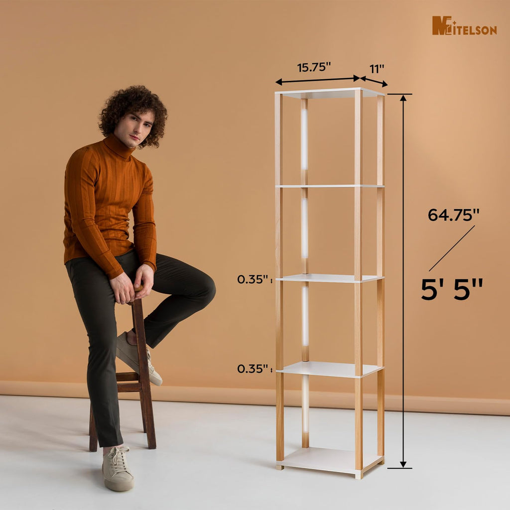 Floor Lamp with Shelves, Modern Shelf Lamp with Remote/APP Control, Standing Lamp, 5-Tier Display Shelf with