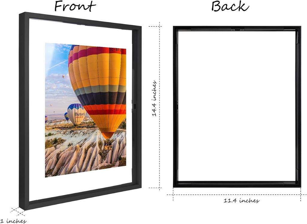 11x14 Black Aluminum Floating Picture Frame, 3 Pack | Display Any Size Photo Up to 11 by 14, Real Glass, Home Gallery