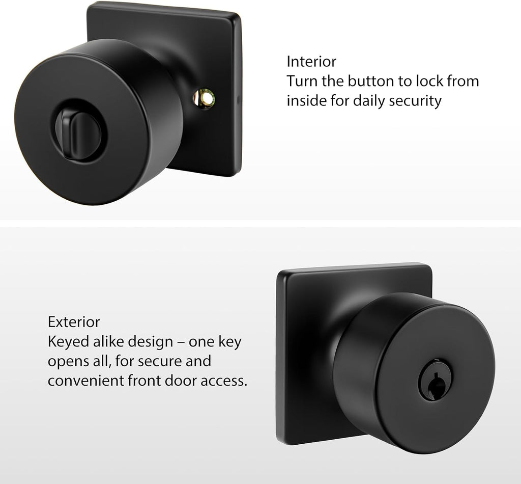 Matte Black Exterior Door Knobs Keyed-Alike, Door Lock 1 Pack