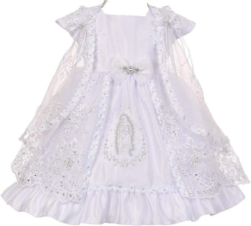 Little Baby Girls Virgin Mary Embroidery Christening Baptism Cape Bonnet Dresses