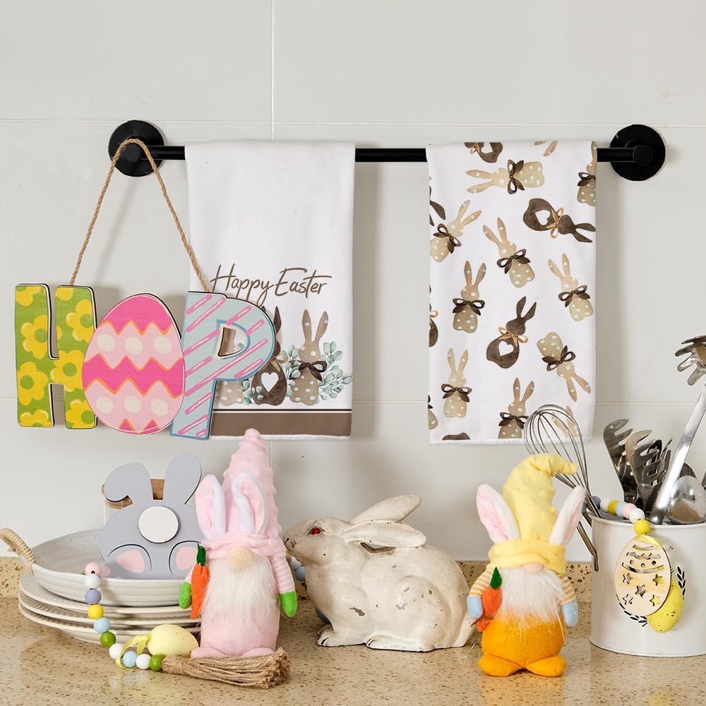 Easter Kitchen Towels,Beige Polka Dot Bunny Leaves Dish Towels 18x26 Inch Drying Dishcloth,Farmhouse Holiday - Set of 2