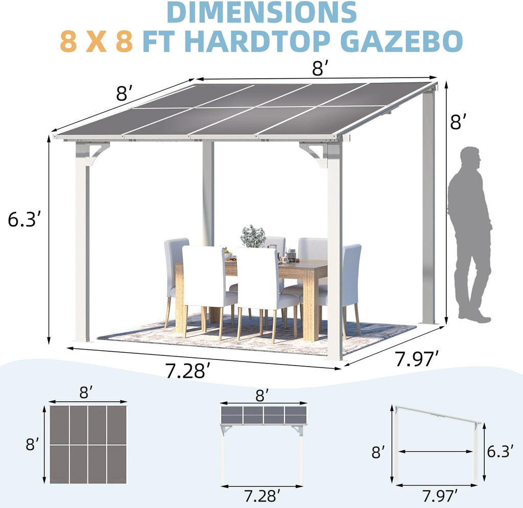 8' x 8' White Gazebo Outdoor Pergola for Patio, Small Wall-M - Image 7