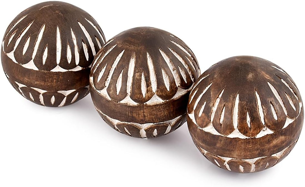 Mango Wood White Decorative Ball for Living, Dining Room Decor - Coffee Table Centerpiece Home Décor (3" x - Set of 3