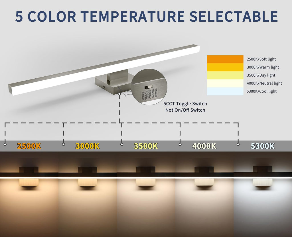 Brushed Nickel Vanity Light Lighting Fixtures Over Mirror Modern Bath Vanity Lights Bar 5CCT Diammable Bathroom
