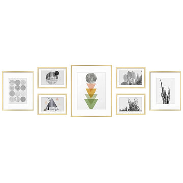 7 Pack Gold Aluminum Frame with White Mat, Real Glass