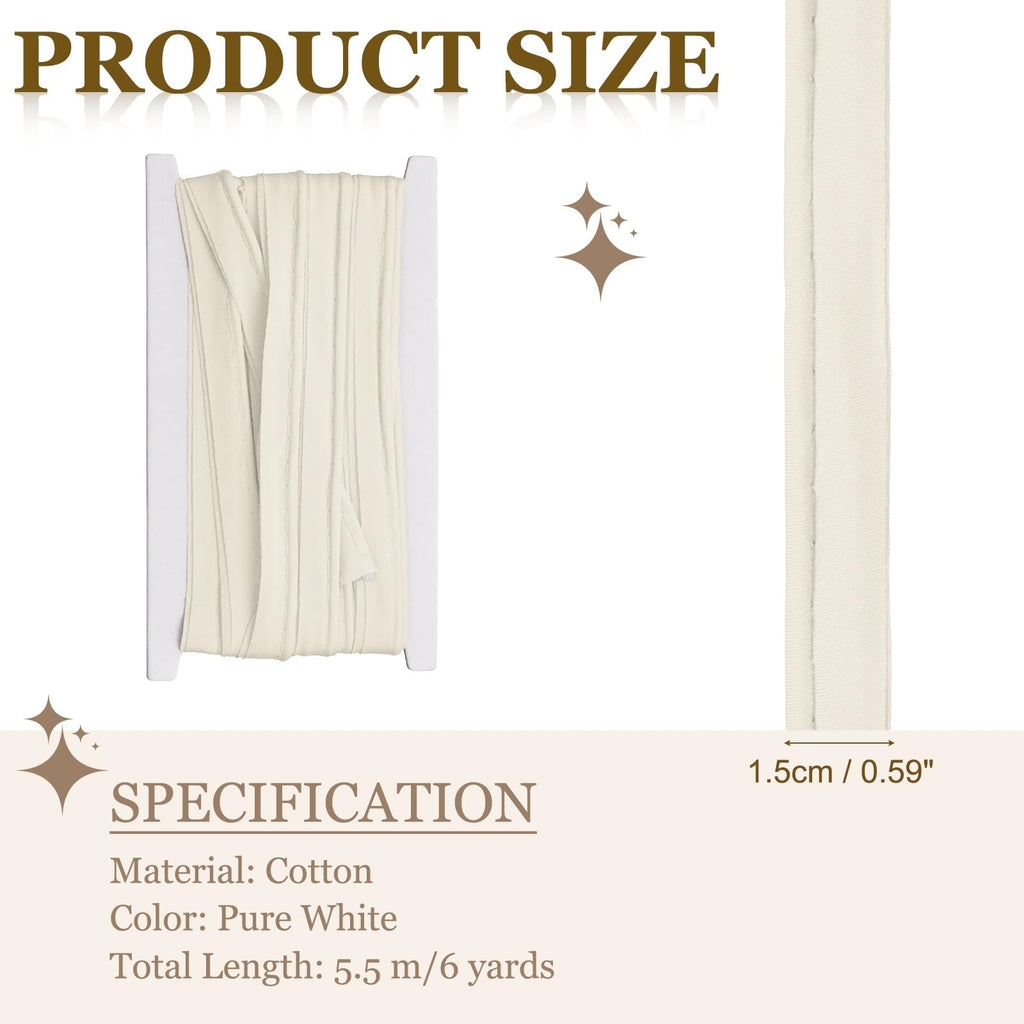 Piping Trim Bias Folding Binding Tape 5/8" Pure White - 6 Yards