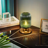Glass Table Lamps Mid Century Modern Globe Table lamp Gold Desk lamp nightstand lamp with Green Pumpkin Design Ribbed