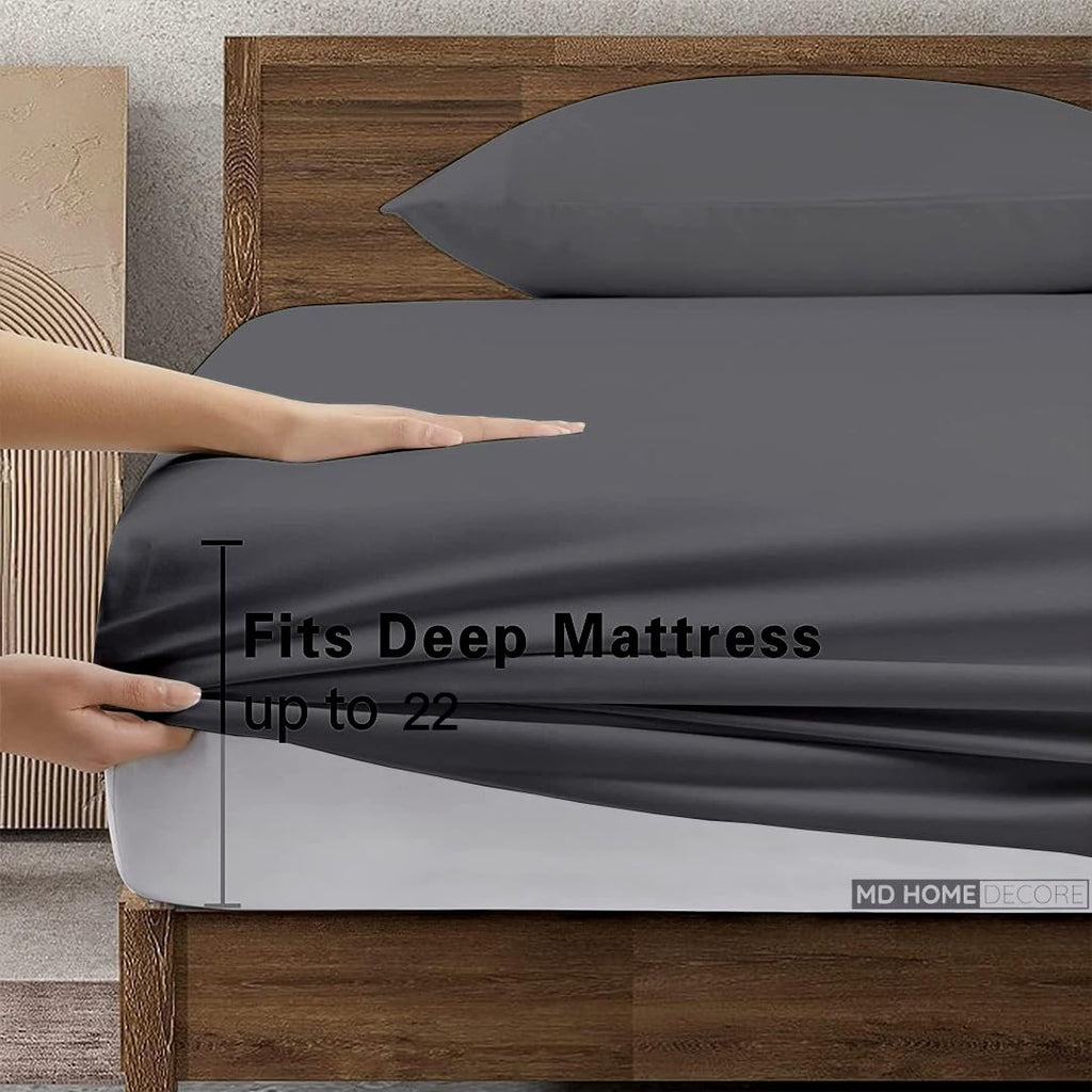 Extra Deep Pocket Sheets (4-Piece) 100% Egyptian Cotton 400 Thread Count Bed Sheet Set 22 inch Deep Pocket of Fitted