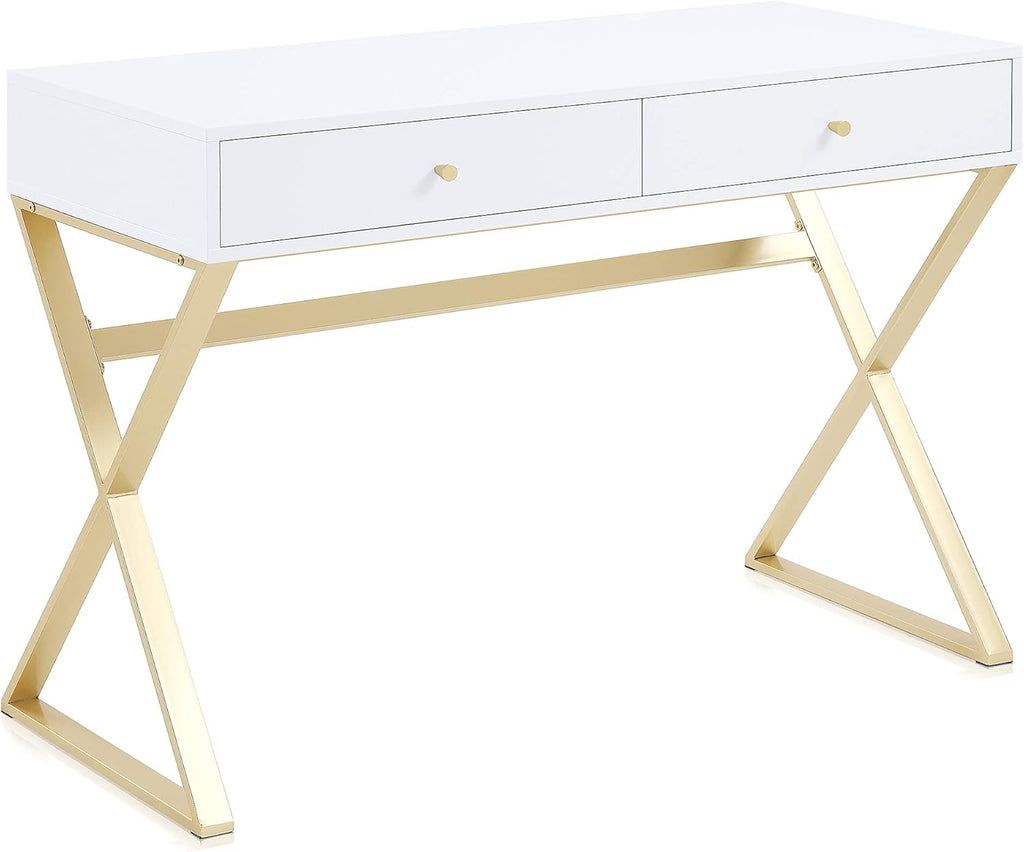 Modern 42 Inch Makeup Vanity Dressing Table or Home Office Computer Laptop Writing Desk with Two Storage Drawers