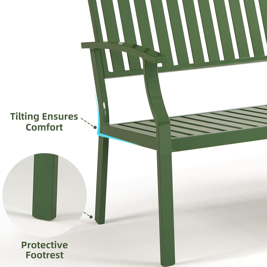 52" Outdoor Aluminum Garden Bench for 2, Weatherproof, Green | waterproof rust-resistant metal bench supports up to
