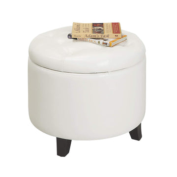 Designs4Comfort Round Storage Ottoman 19.75" - Versatile Contemporary Foot Stool, Ivory Faux Leather