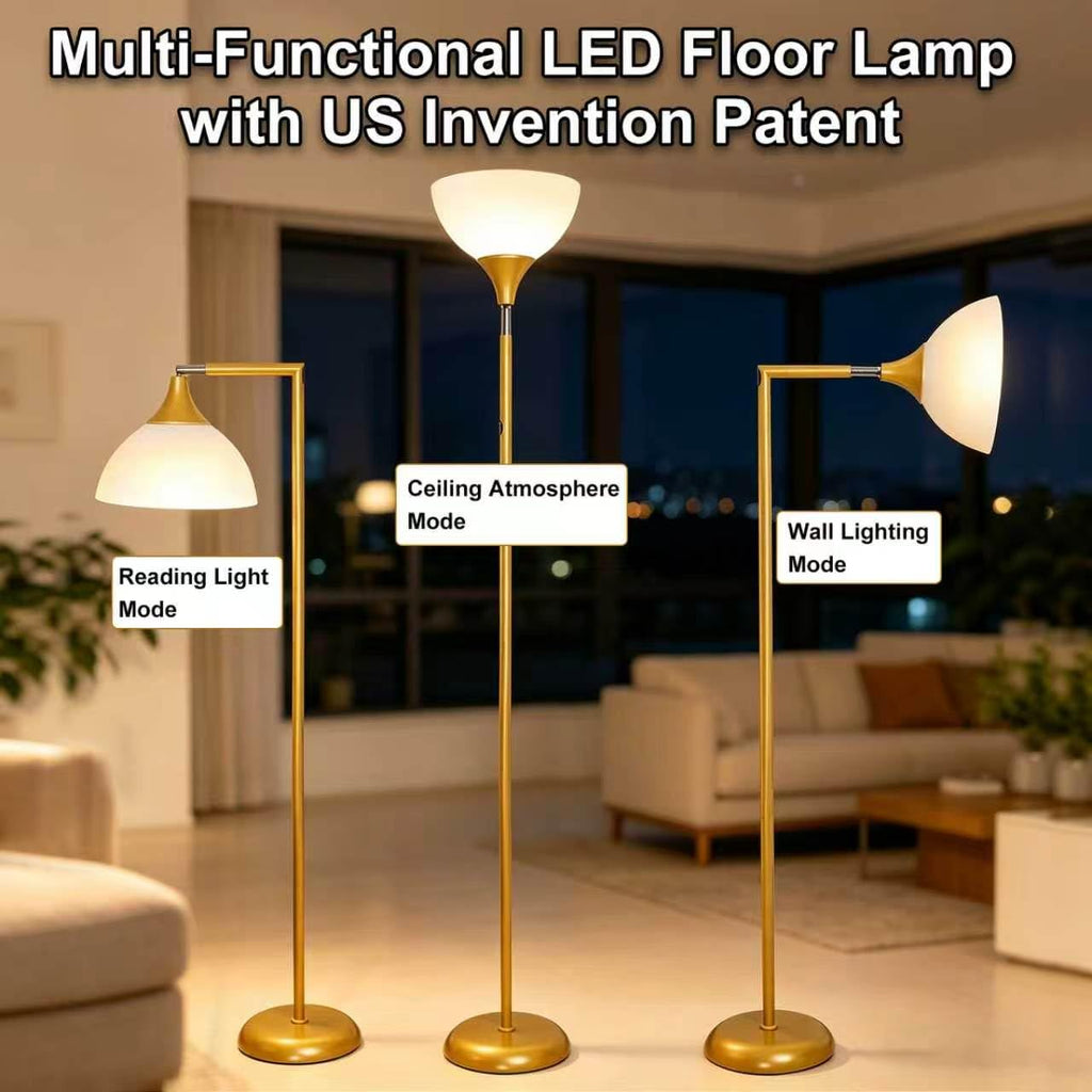 Torchiere LED Floor Lamp, 76" Adjustable light head with Remote, Gold