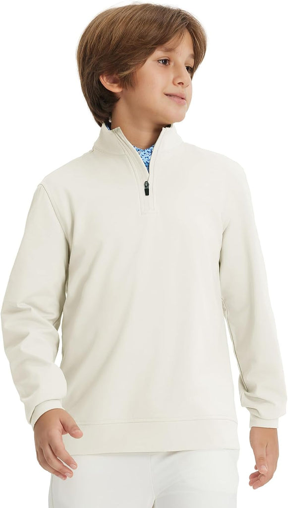 Boys Long Sleeve Quarter Zip Pullover Fleece Warmth Mock Neck Solid Youth Sweatshirt Winter Clothes for Kids