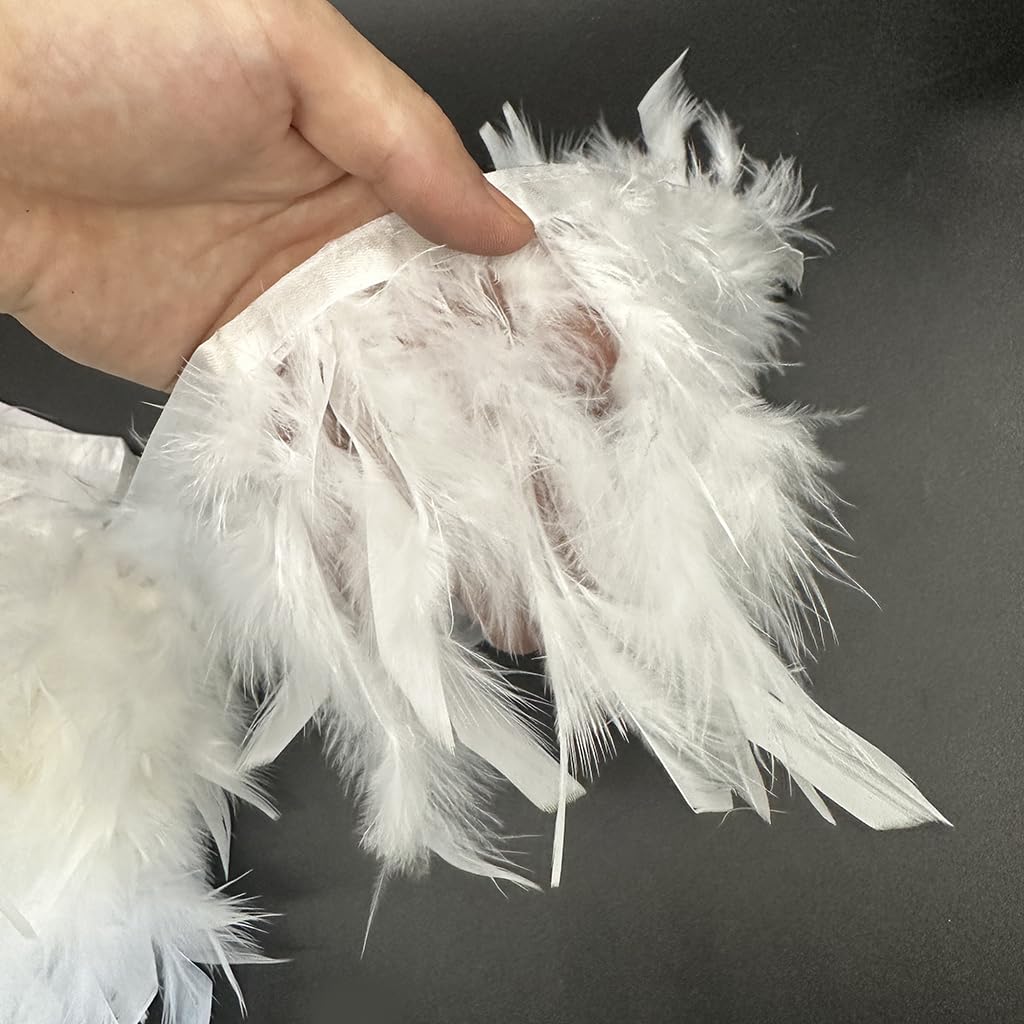 Turkey Feathers Fringe Trim Fashion Dress Sewing Crafts Costumes Decoration (White) - 2yards