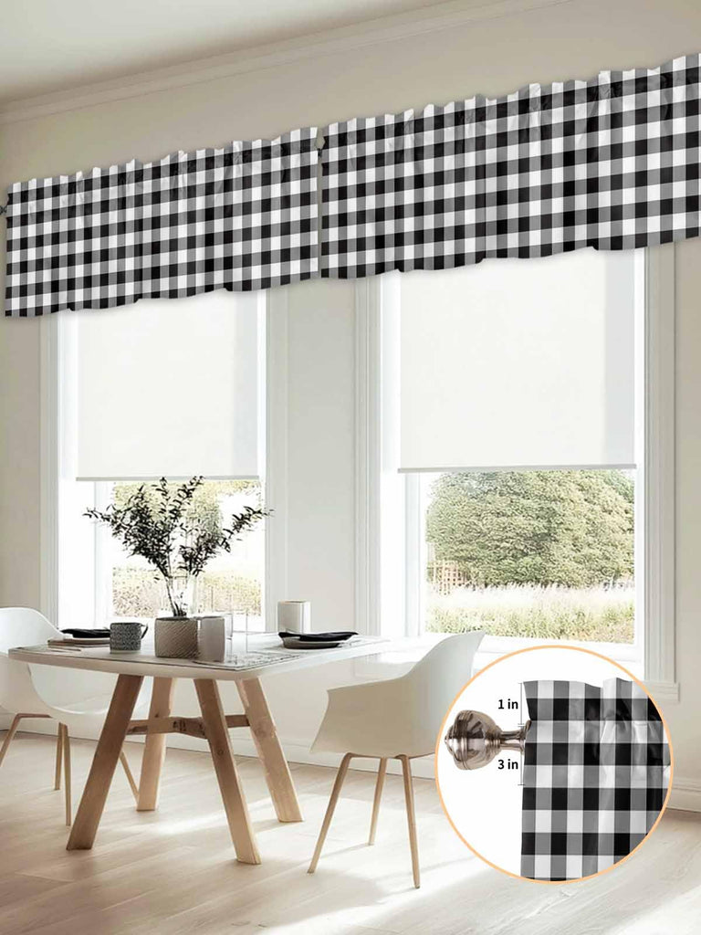 Black White Checkered Curtain Valances for Windows, Farmhouse Kitchen Valance Window Treatments Panel 2 Pack, Buffalo
