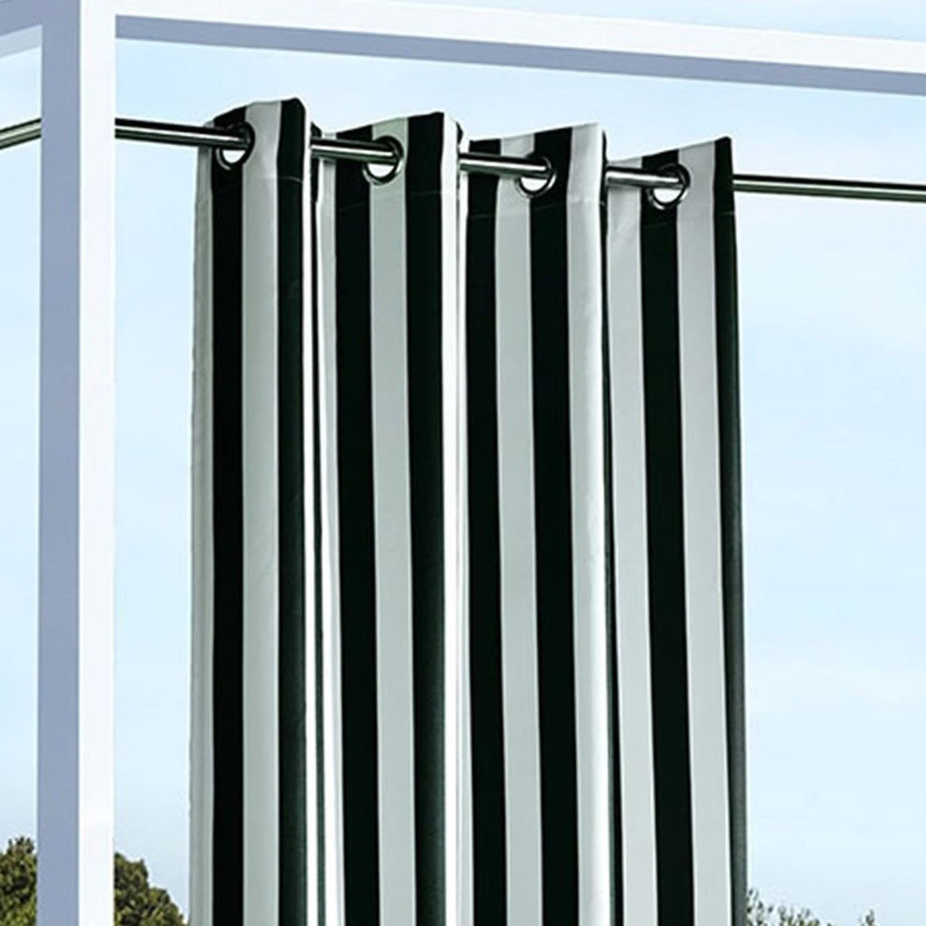 Decor Coastal Stripe Outdoor Curtain Panel - Black Grommet Top 52 x 63