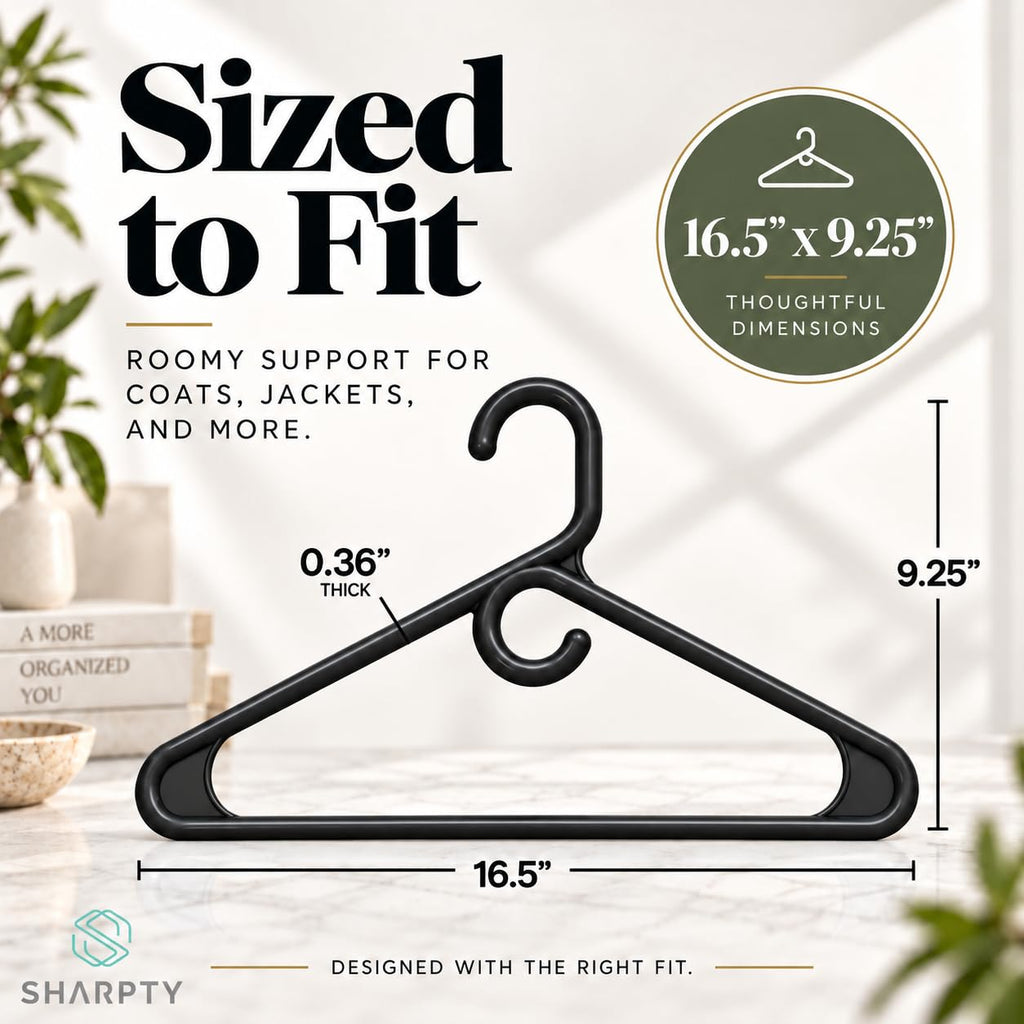 Heavy Duty Clothes Hangers, 24 Pack - Space Saving, Ultra Strong Black Plastic - Hang Your Belt, Pants, Coat, Shirt