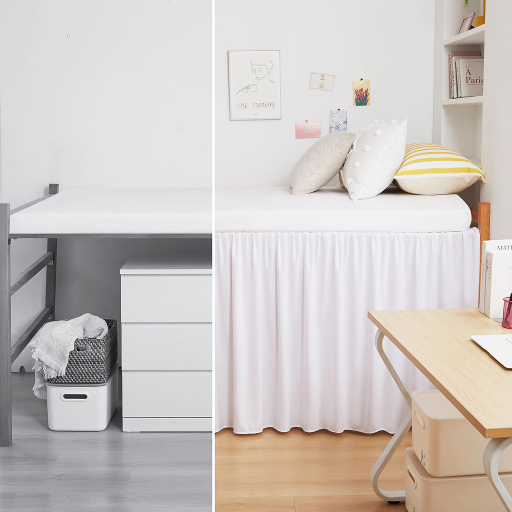 Dorm Bed Skirt, Twin XL with 32 Inch Drop, White