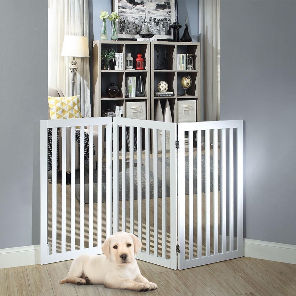 36"H Free Standing Pet Gate for Dog, Tall Wooden Dog Gate, 60" Wide