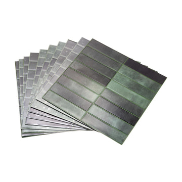 10 Sheets Vintage Green Peel and Stick Subway Wall Tiles, 12 x 12 in