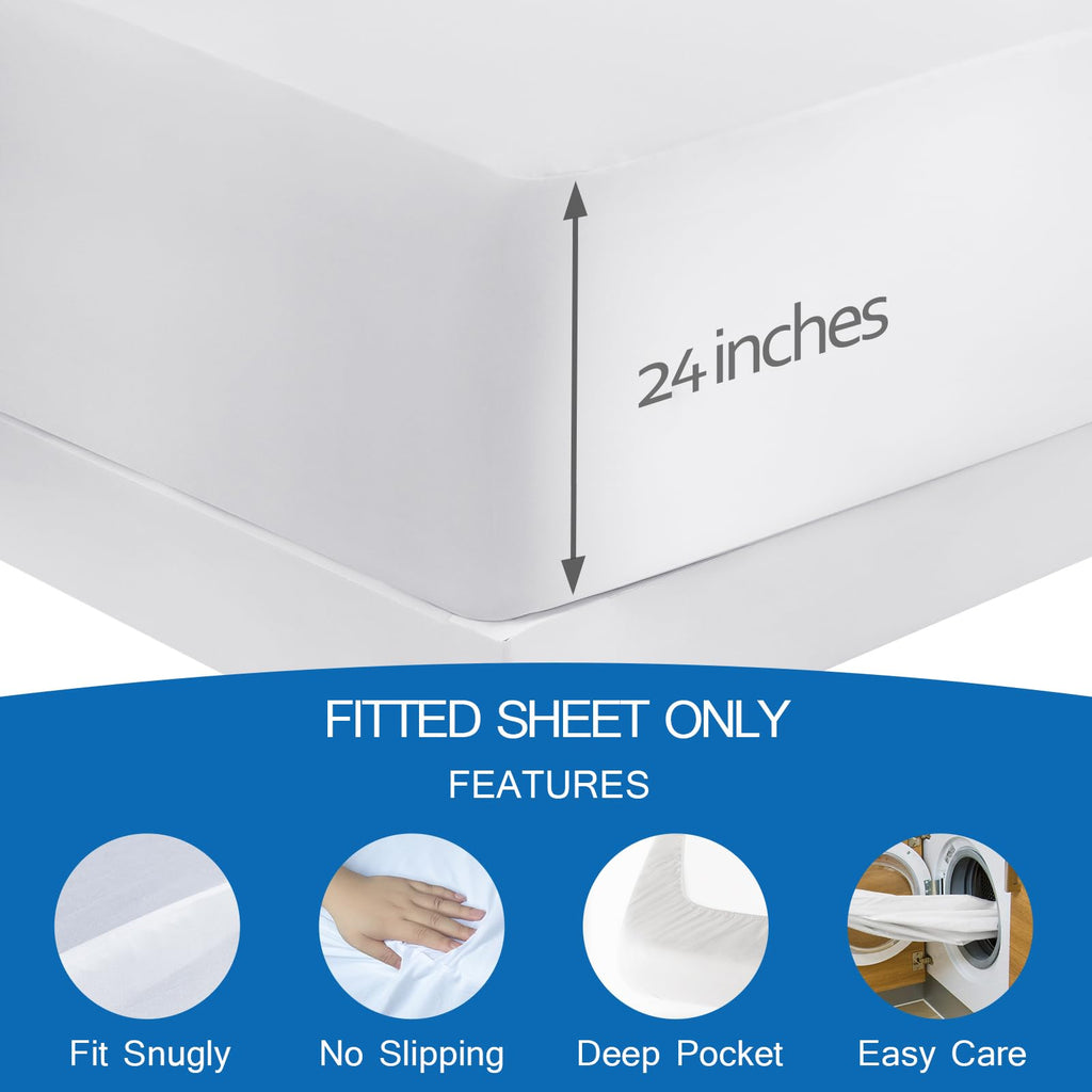 King Fitted Sheet Only, King Size Sheets for Air Mattress, White