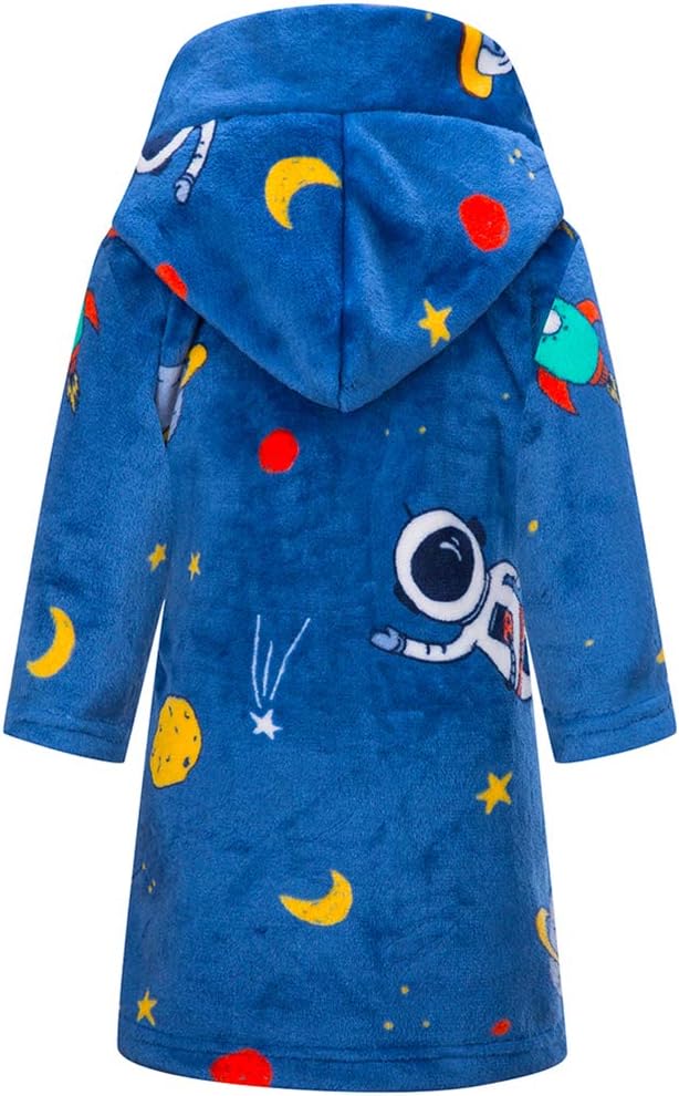 Boys Girls Robe Soft Fleece Hooded Bathrobe for Kids