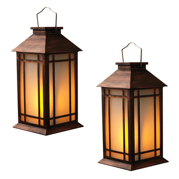 13 Inch Outdoor Decorative Lanterns with LED Candle Timer 2 Pack Brown