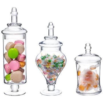 Clear Glass Apothecary Jars with Lid, Set of 3