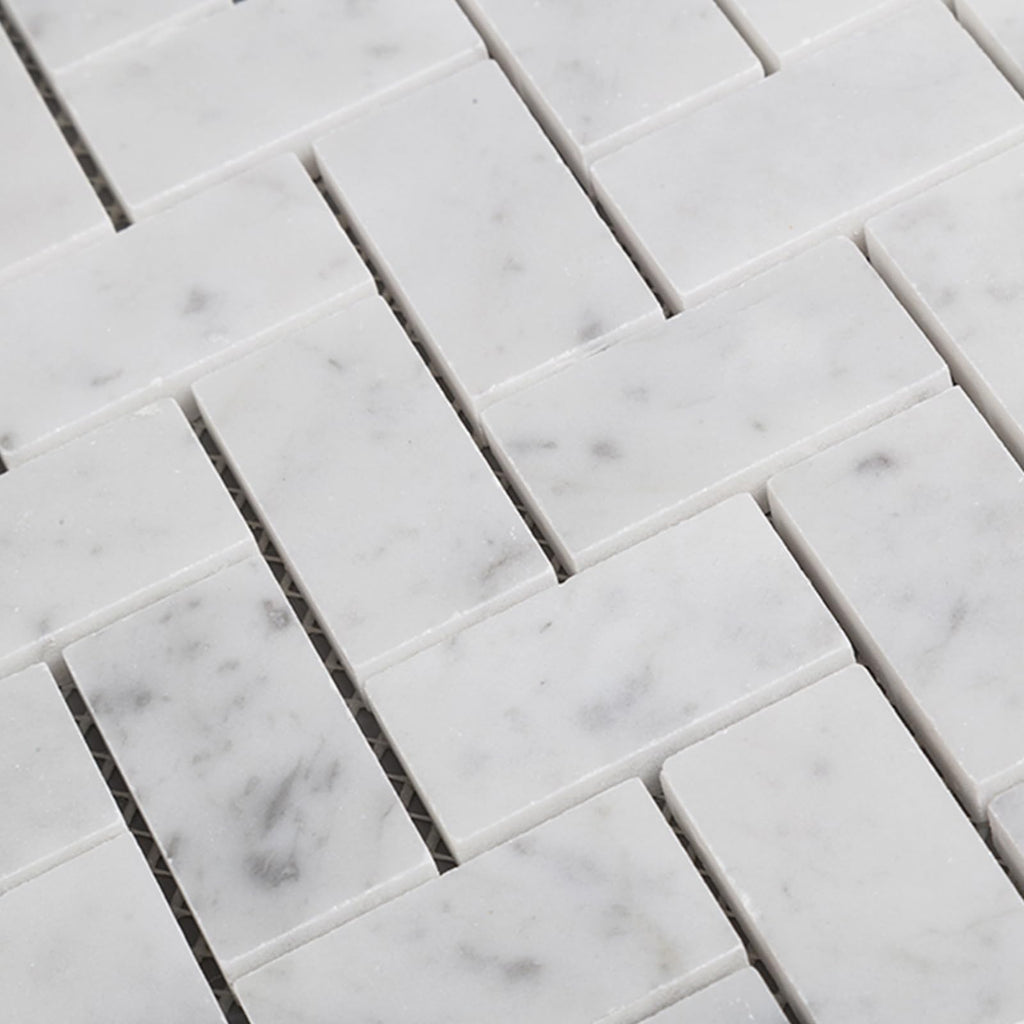 Carrara White Marble Stone 1x2 Inch Herringbone Italian Bianco Carrera Marble Mosaic Tile Wall Bathroom Shower Floor