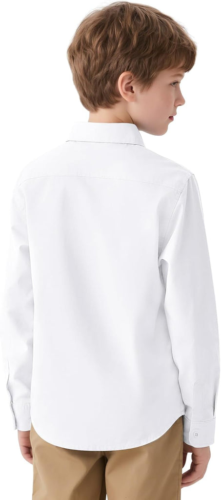 Boys Long Sleeve Dress Shirts Button Down Uniform Shirt with Pocket