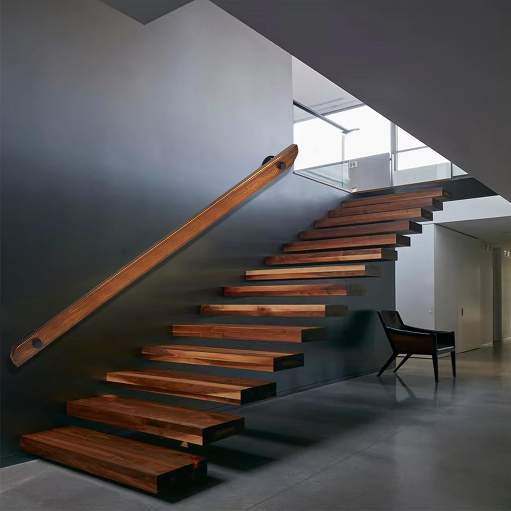Wood Handrails, Indoor Non-Slip Staircase Handrail, Retro Rustic Wall Mount Railings Handrails, Home Loft Corridor