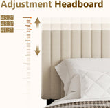 King Bed Frame with Velvet Upholstered Headboard, Platform Bed with Strong Wood Slats, Mattress Foundation