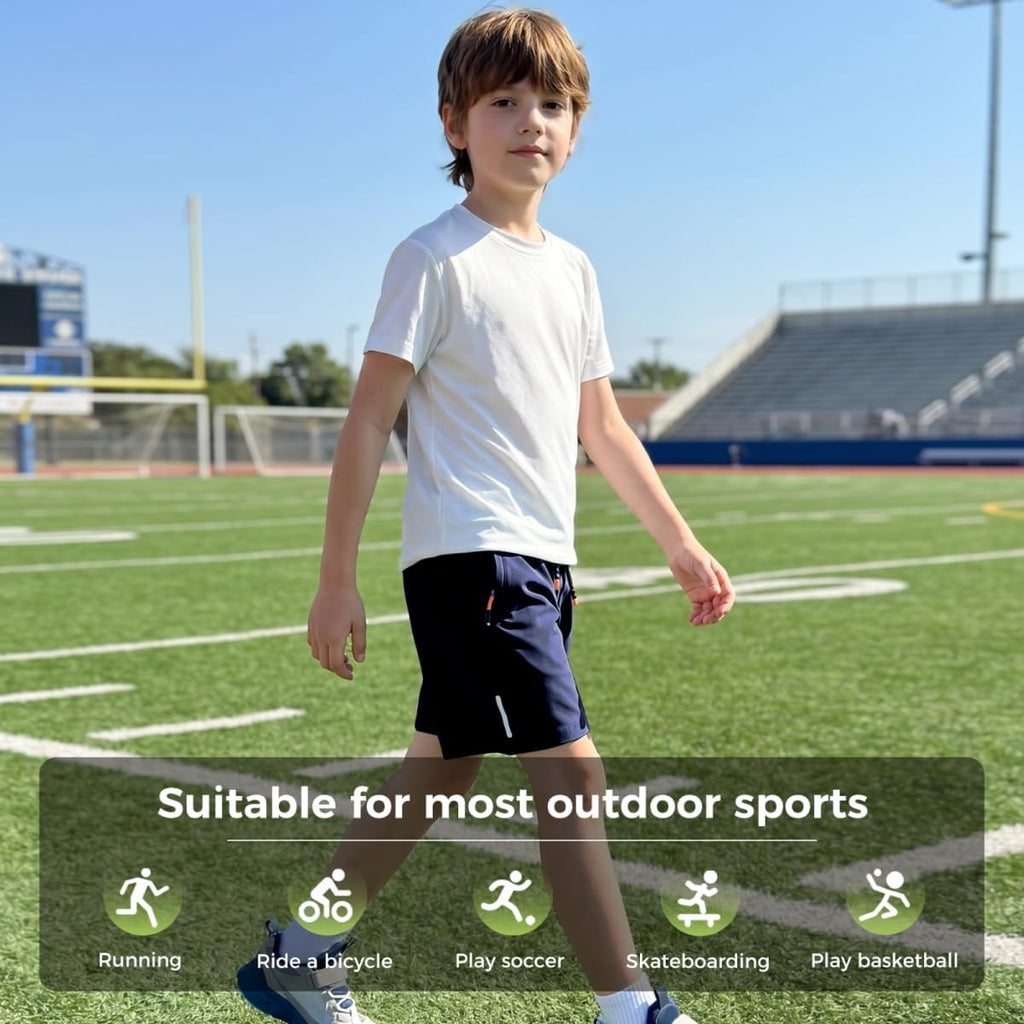 Boys Shorts Quick Dry Athletic Running Shorts with Zipper Pockets