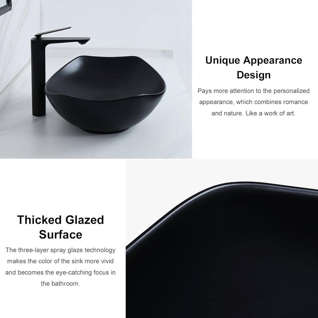 22" x 15.7'' Large Matte Black Oval Vessel Sink with Pop Up Drain,Bathroom Vessel Sinks,Bathroom Sinks Above
