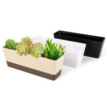 Window Boxes, 3 Pack 12x3.8 Inch Mixed Color Rectangle Herb Planters with Tray, Indoor Succulent Cactus Plastic