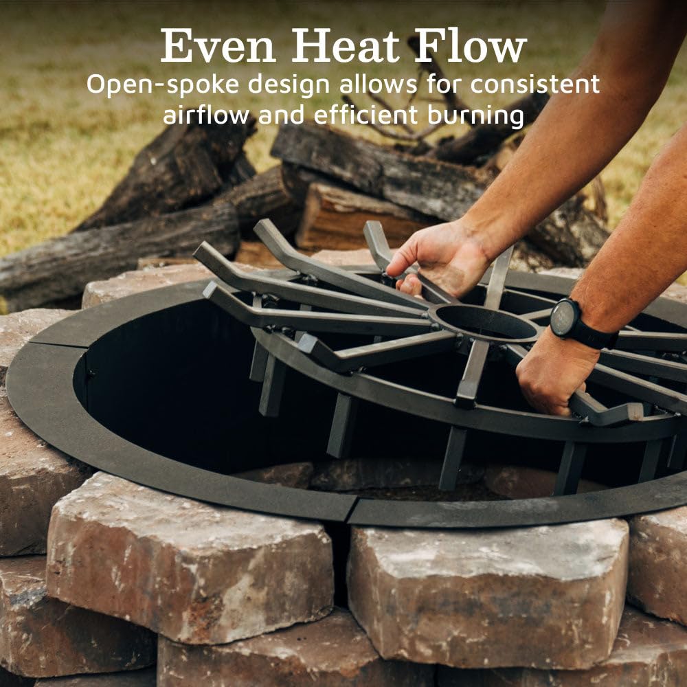 Ash & Ember 40" Wagon Wheel Fire Pit Grate, High Efficiency & Smoke-Reducing Firewood Grate, Heavy Duty Woodburning