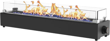 36-inch Table Top Propane Fire Pit, 40,000 BTU Tabletop Firepit for Patio, Outdoor Portable Rectangular Fire Bowl w/Wind Glass Shield, Glass Rocks