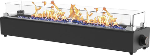 36-inch Table Top Propane Fire Pit, 40,000 BTU Tabletop Firepit for Patio, Outdoor Portable Rectangular Fire Bowl w/Wind Glass Shield, Glass Rocks