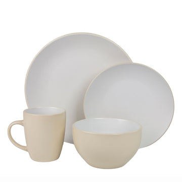 16 Piece Two Tone Coupe Dinnerware Set - Tan/White
