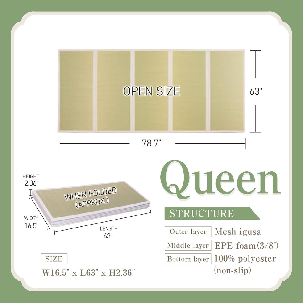 Japanese Tatami Mat, Foldable Igusa Rush Grass Floor Mat XL