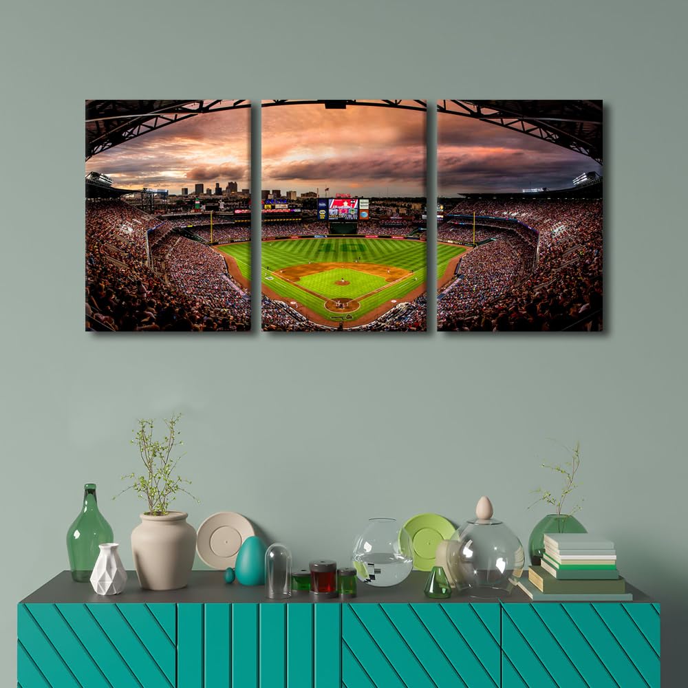 3 Panel Sports Baseball Canvas Wall Art Turner Field Prints Sports Artwork Wall Decor Home Picture Living Room