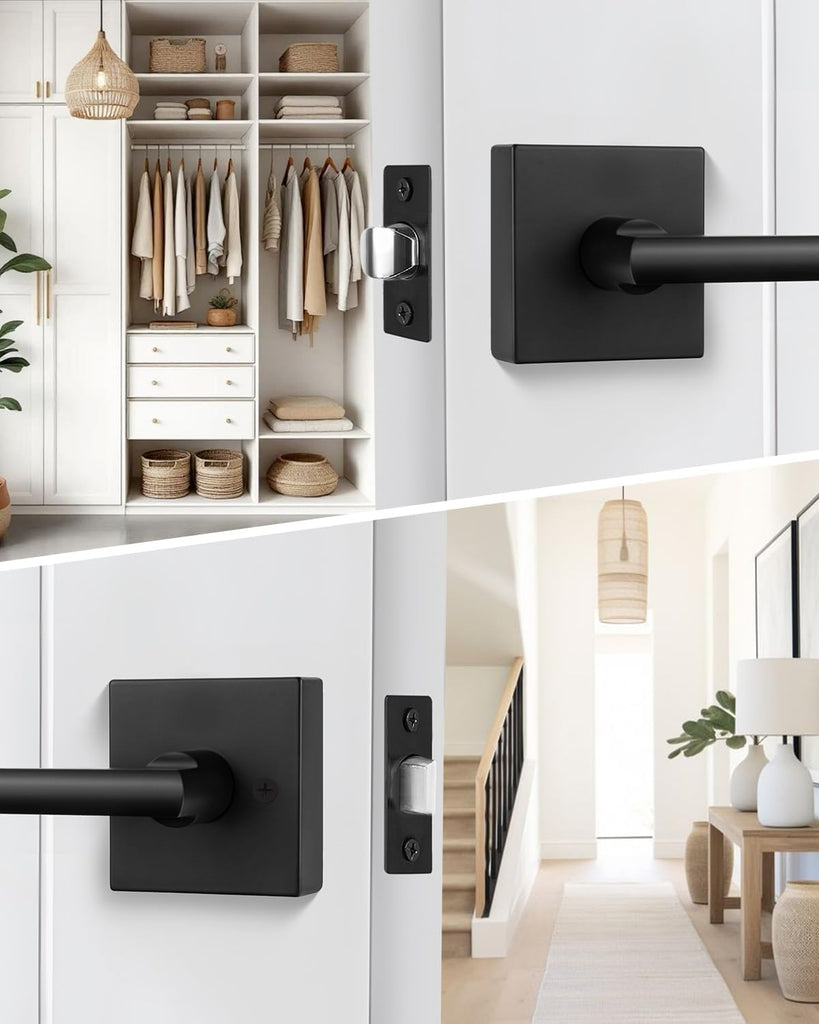 Black Door Handles Interior, Passage Matte Black Closet Door Handles, Square Black Door Lever Interior (6 Pack)