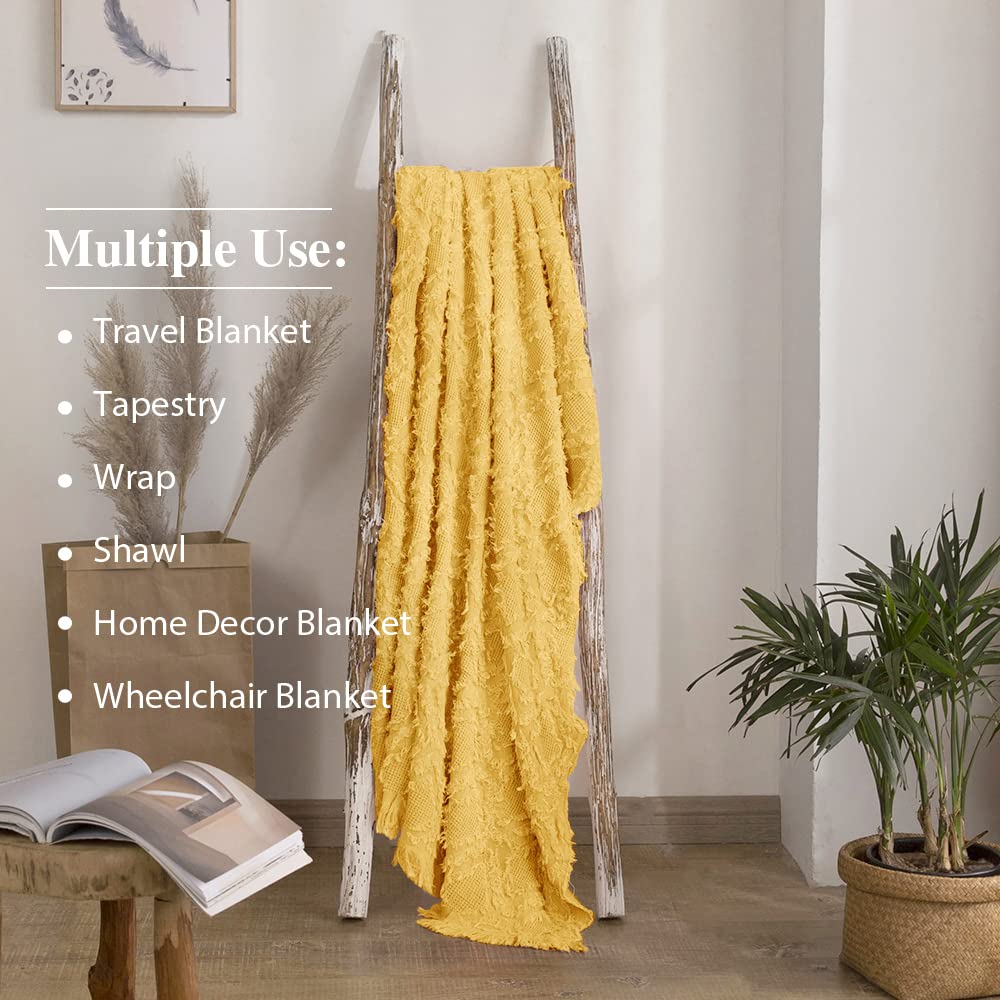 100% Cotton Throw Blanket for Bed, Couch, Boho Textured Geometric Knit Woven Blanket with Tassels Soft, Lightweight