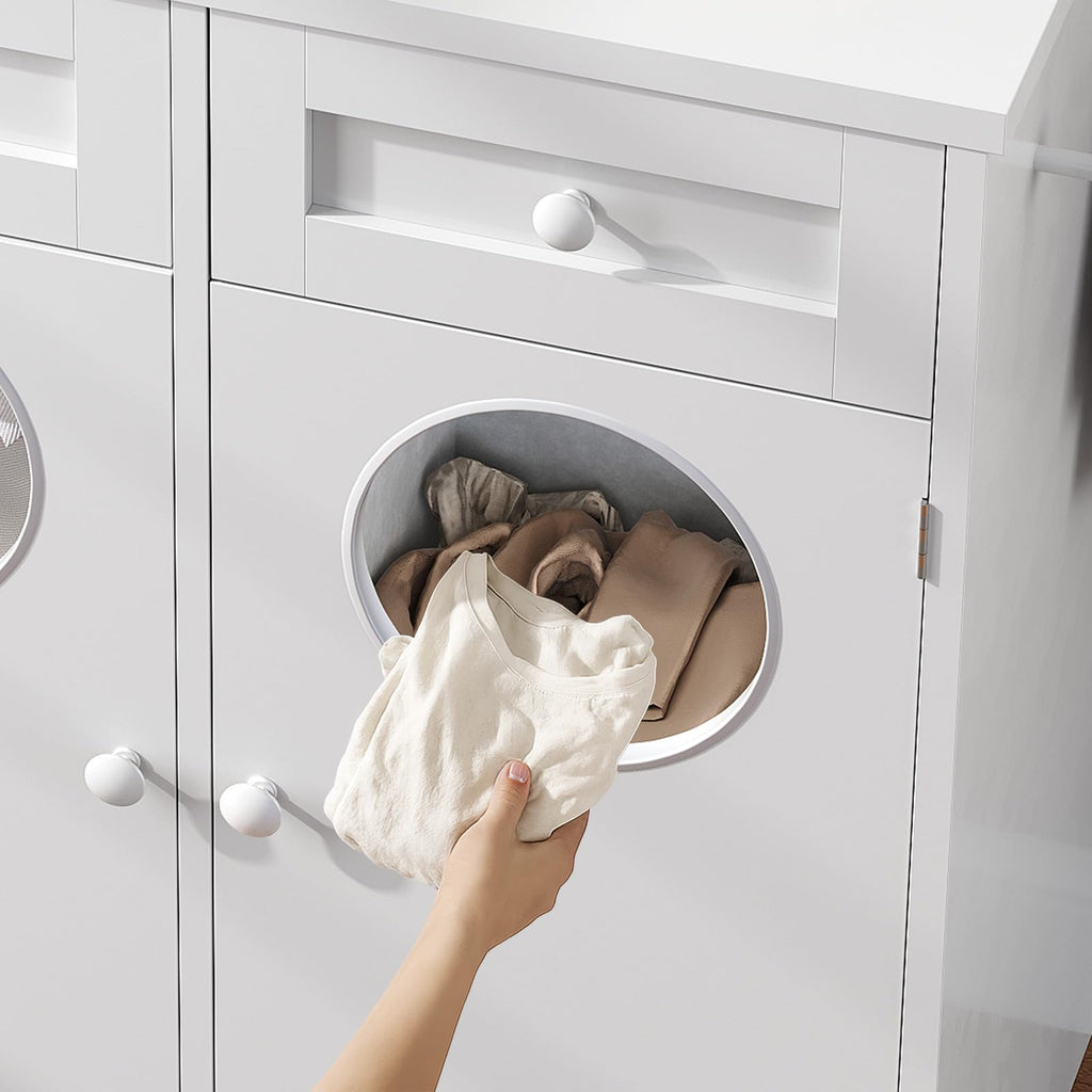 Double Laundry Hamper Cabinet, Hidden Laundry Cabinet with 2 Drawers & 2 Baskets, 20 Gallon Farmhouse Bathroom